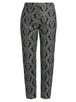 Brocade Straight Cigarette Crop Pants