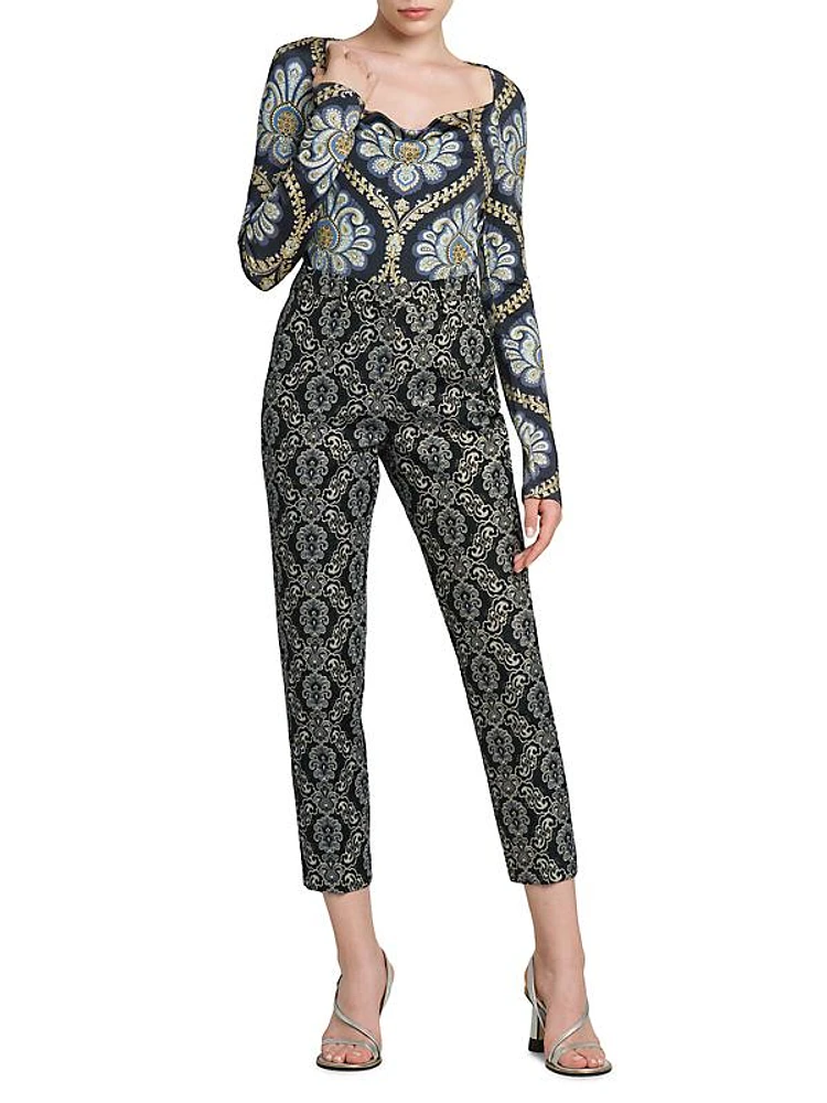 Brocade Straight Cigarette Crop Pants