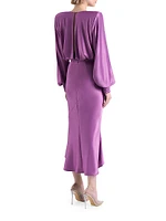 Betsy Satin Balloon-Sleeve Midi-Dress