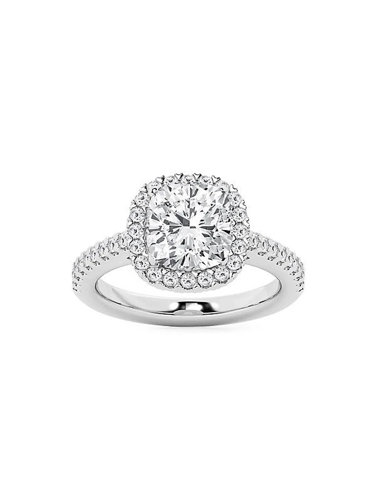 14K White Gold & TCW Lab-Grown Diamond Halo Ring