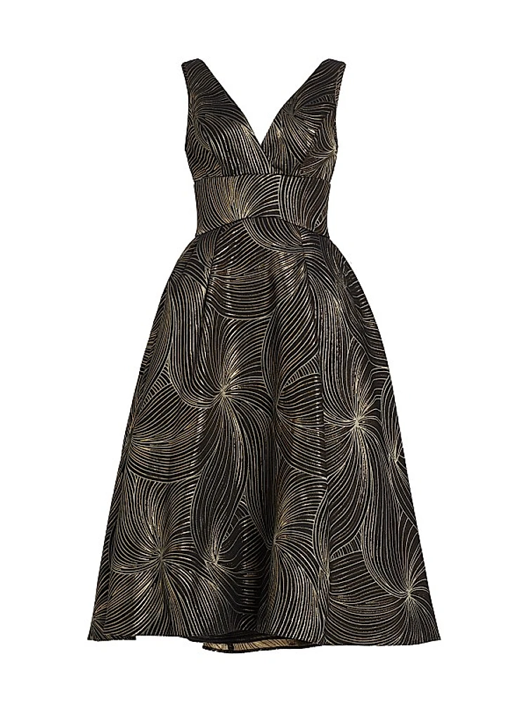 Metallic Jacquard Midi-Dress