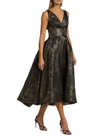 Metallic Jacquard Midi-Dress