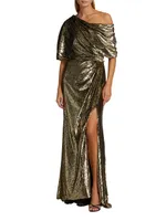 Goldtone Lamé Draped Gown