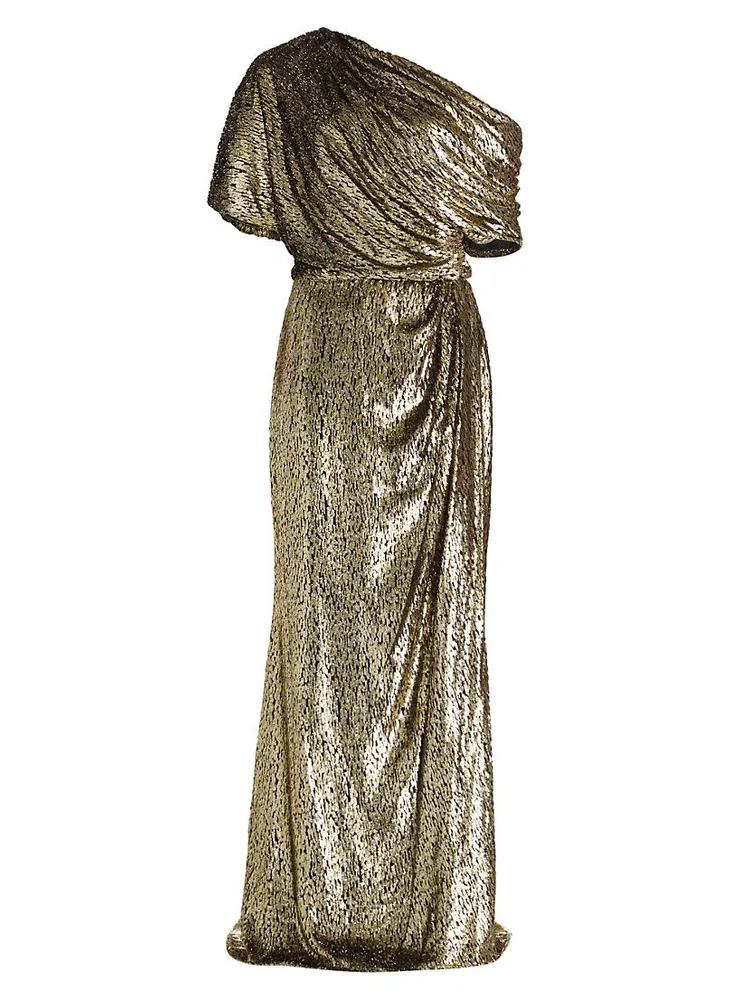 Goldtone Lamé Draped Gown