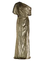 Goldtone Lamé Draped Gown