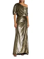 Goldtone Lamé Draped Gown