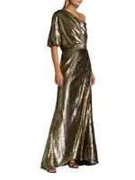 Goldtone Lamé Draped Gown