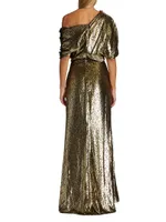 Goldtone Lamé Draped Gown