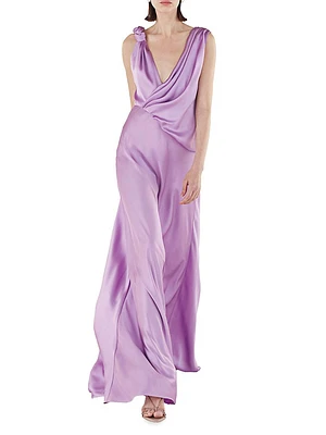 Draped Sleeveless Satin Gown