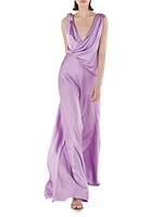 Draped Sleeveless Satin Gown