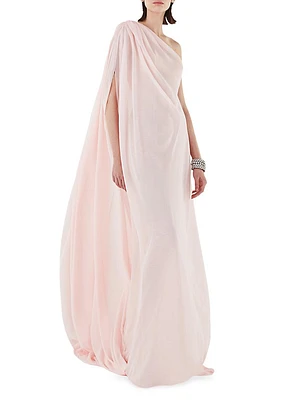 One-Shoulder & Cape-Back Gown