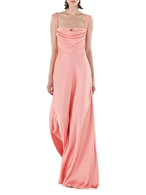 Sleeveless Draped Satin Gown