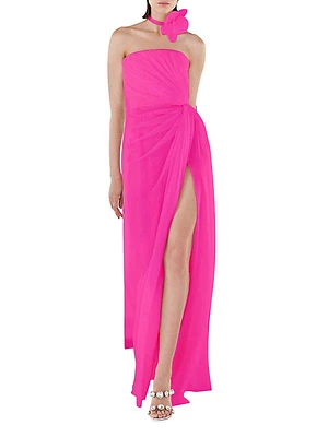 Strapless Sequined & Floral Choker Gown