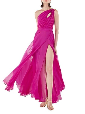 One-Shoulder Chiffon Cut-Out Gown