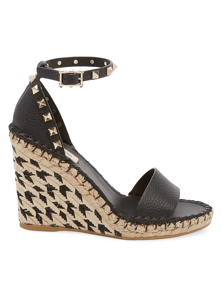 Rockstud Leather Wedge Espadrilles