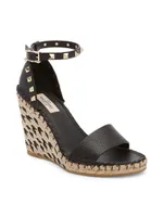 Rockstud Leather Wedge Espadrilles