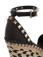 Rockstud Leather Wedge Espadrilles