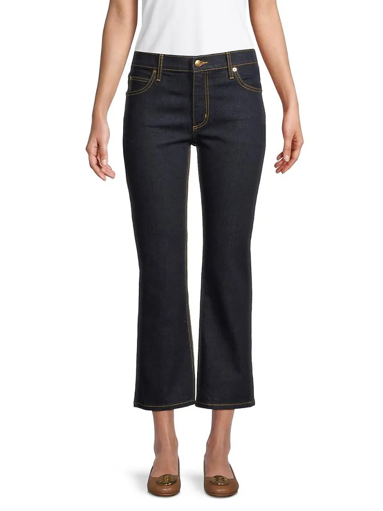 Low-Rise Stretch Cropped Kick-Flare Jeans