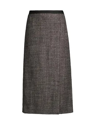 Overlap Wool Tweed Midi Skirt