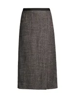 Overlap Wool Tweed Midi Skirt