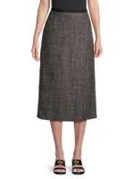 Overlap Wool Tweed Midi Skirt