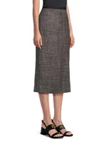 Overlap Wool Tweed Midi Skirt