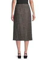 Overlap Wool Tweed Midi Skirt