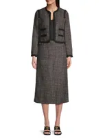 Overlap Wool Tweed Midi Skirt