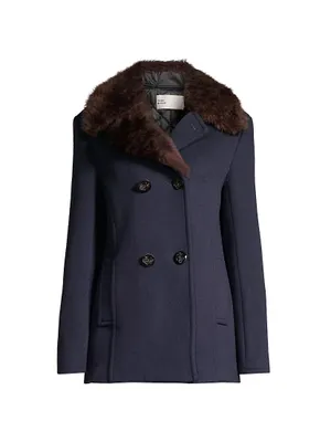 Faux Fur-Trim Wool Peacoat