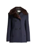 Faux Fur-Trim Wool Peacoat