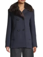 Faux Fur-Trim Wool Peacoat