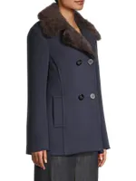 Faux Fur-Trim Wool Peacoat