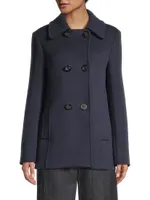 Faux Fur-Trim Wool Peacoat