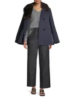 Faux Fur-Trim Wool Peacoat