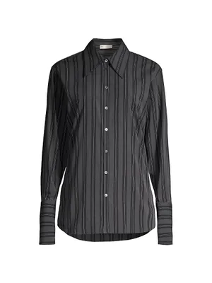 Striped Long-Cuff Button-Up Shirt