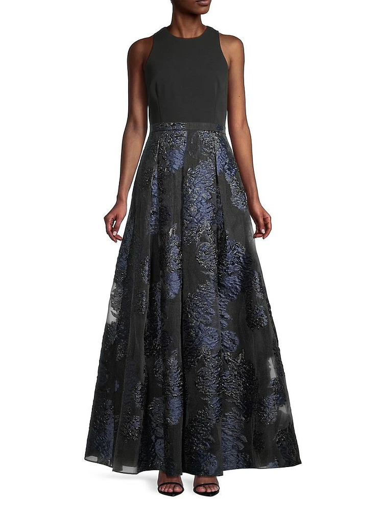 Floral Jacquard Sleeveless Gown