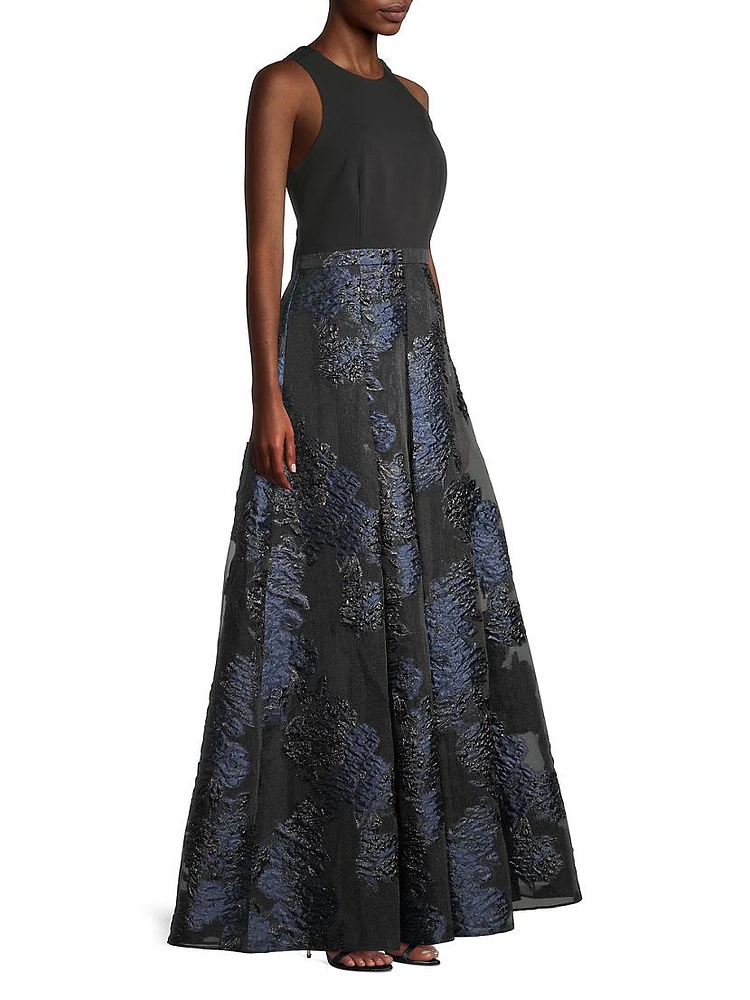 Floral Jacquard Sleeveless Gown