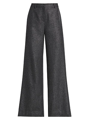 Pilar Herringbone Wool-Blend Wide-Leg Pants