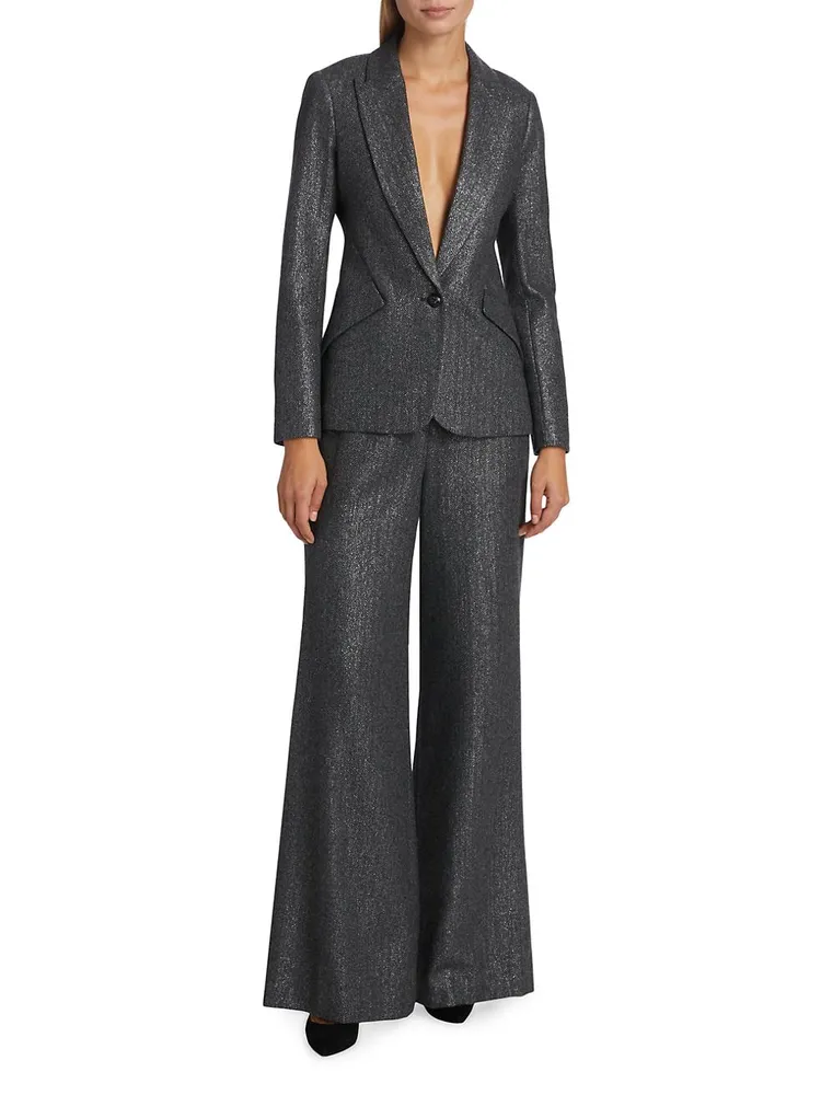 Pilar Herringbone Wool-Blend Wide-Leg Pants