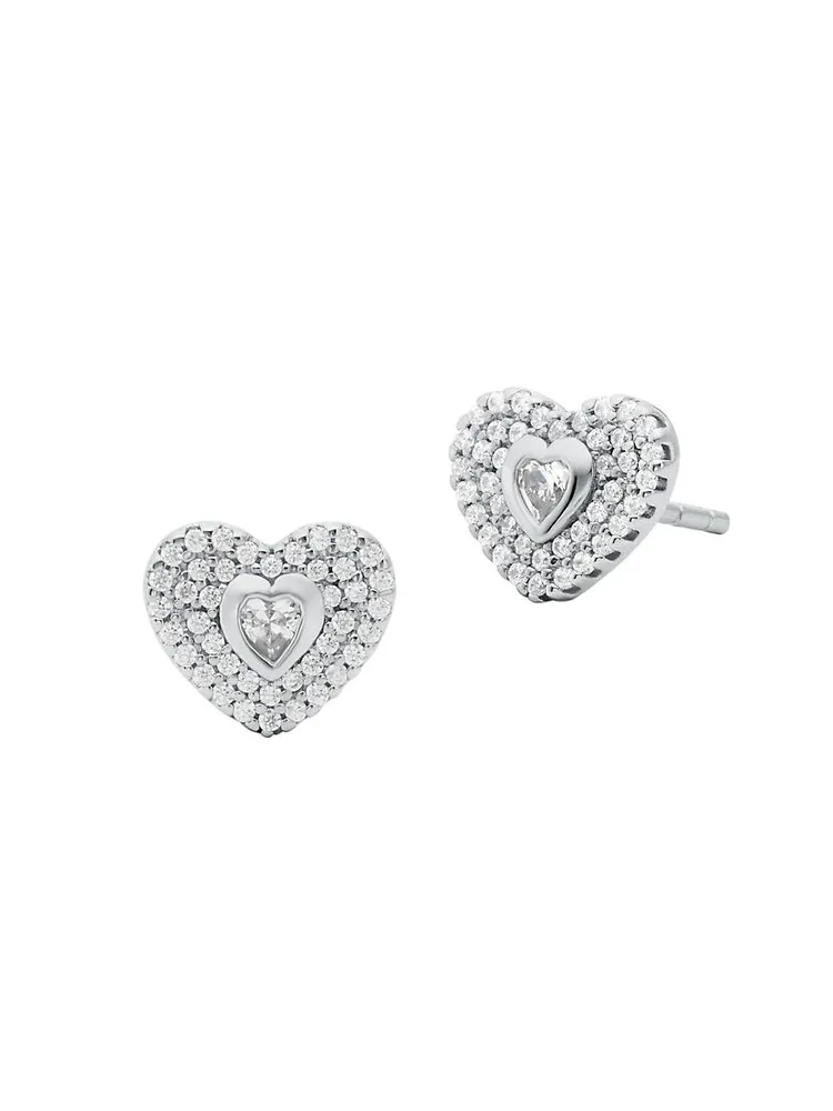 Sterling Silver & Cubic Zirconia Heart Stud Earrings