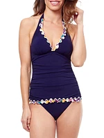 Echo Lettuce-Trim Halter Tankini Top