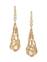 Hidden Reef Lattice 18K Yellow Gold, South Sea Pearl & 1.07 TCW Diamond Drop Earrings