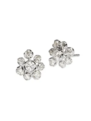 Marguerite 18K White Gold & 0.79 TCW Diamond Large Flower Stud Earrings
