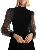 Paulette Velvet Puff-Sleeve Minidress