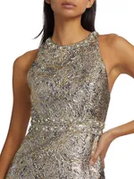 Dru Faux Pearl-Embellished Metallic Minidress