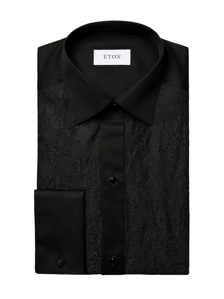 Slim-Fit Paisley Glitter Bib Front Formal Shirt