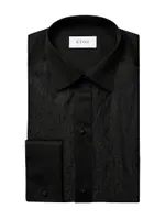 Slim-Fit Paisley Glitter Bib Front Formal Shirt