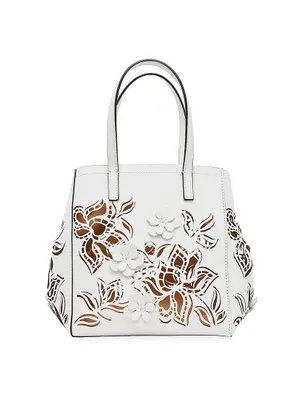 Floral Laser-Cut Leather Tote