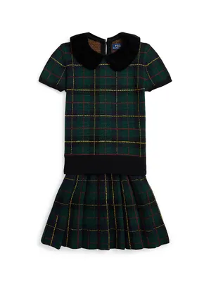 Girl's 2-Piece Plaid Knit Top & Skirt Set