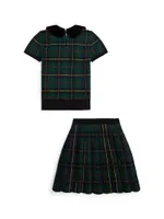 Girl's 2-Piece Plaid Knit Top & Skirt Set